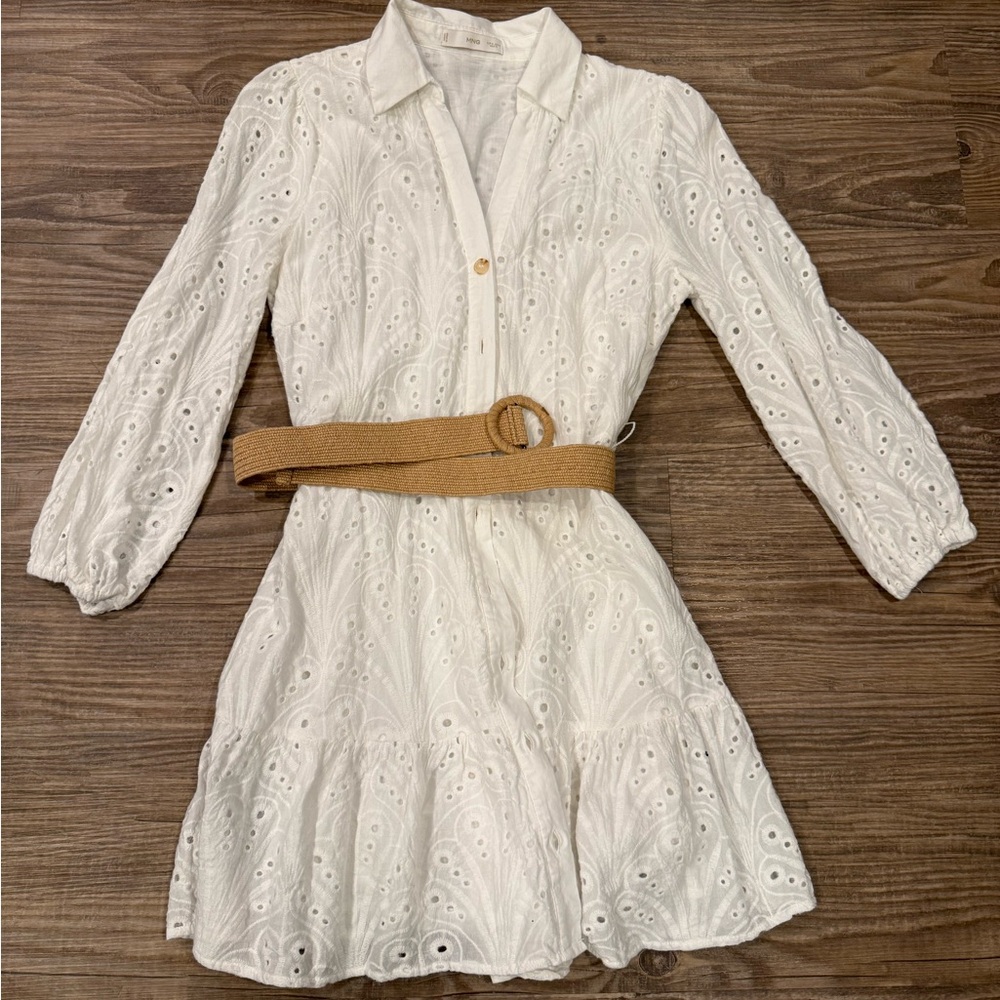 EUC worn once! Mango Eyelet dress with belt. Size Small ~$89